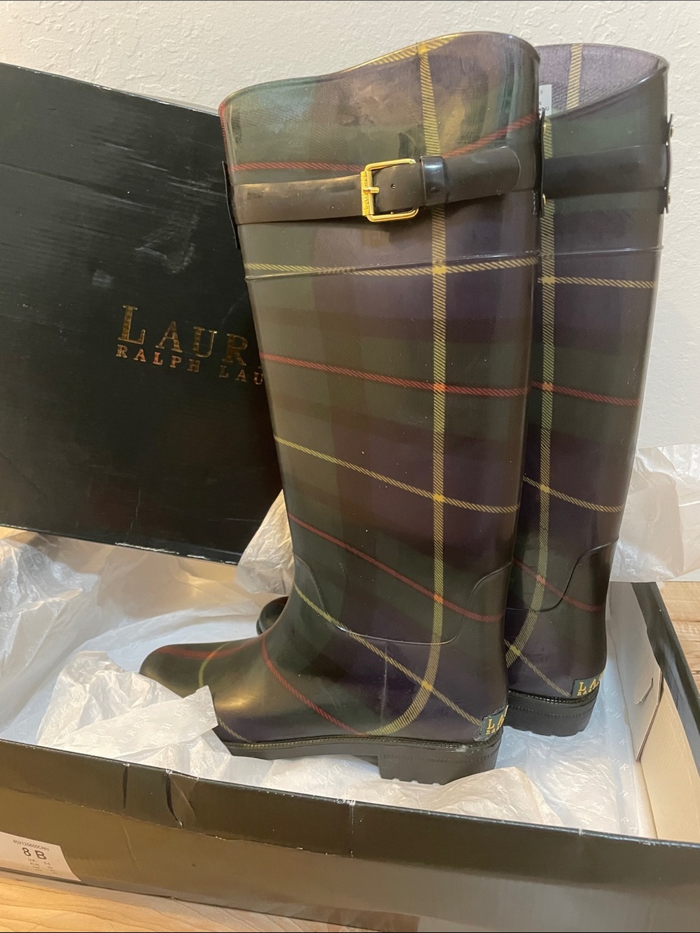 Lauren Ralph Lauren Rossalyn II Plaid Tall Rain Boots – Women’s Size 8 - Picture 3 of 9